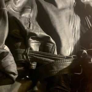 Men's Black Leather Zip Jacket with Belt